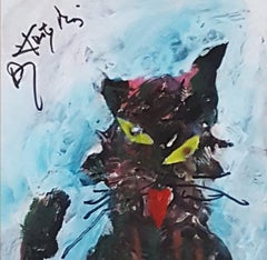 Mieus - XX Century, Contemporary Acrylic Painting, Cat, Animal, Grotesque