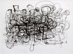 Composition - XXI Century, Contemporary Ink Drawing, Abstract shapes 