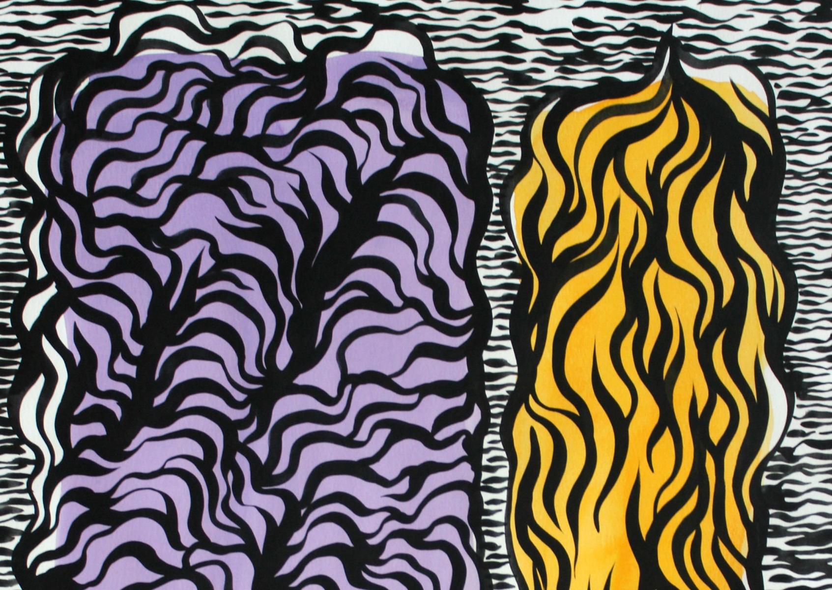 Brda - Siglo XXI, Paisaje abstracto gouache, Blanco y negro, Colores vivos - Art de Andrzej Fogtt