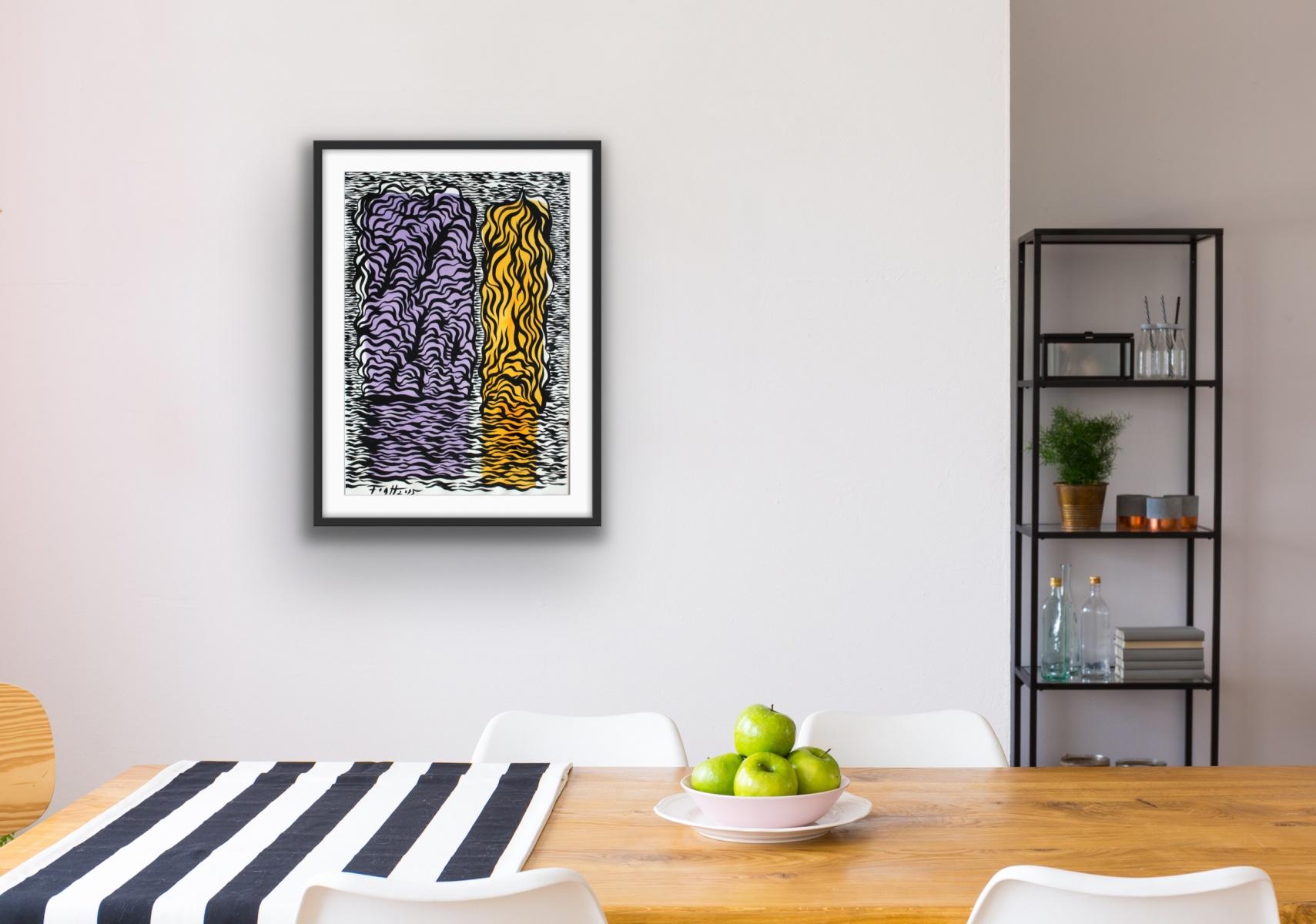 Brda - Siglo XXI, Paisaje abstracto gouache, Blanco y negro, Colores vivos - Abstract Drawing Negro de Andrzej Fogtt
