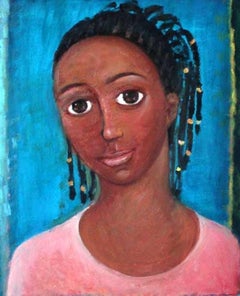 Girl with braids - XXI century, Oil figurative painting, Portrait, Bright colors