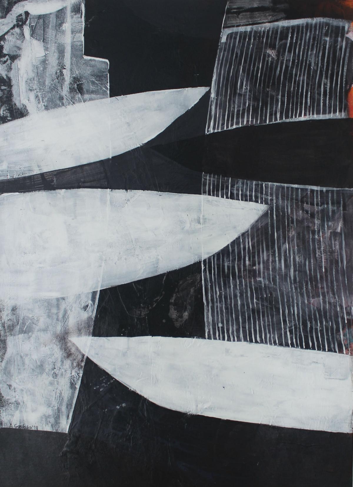 Anna Masiul-Gozdecka Abstract Painting - Wings of an Angel - XXI century, Acrylic painting, Abstraction, Black and white