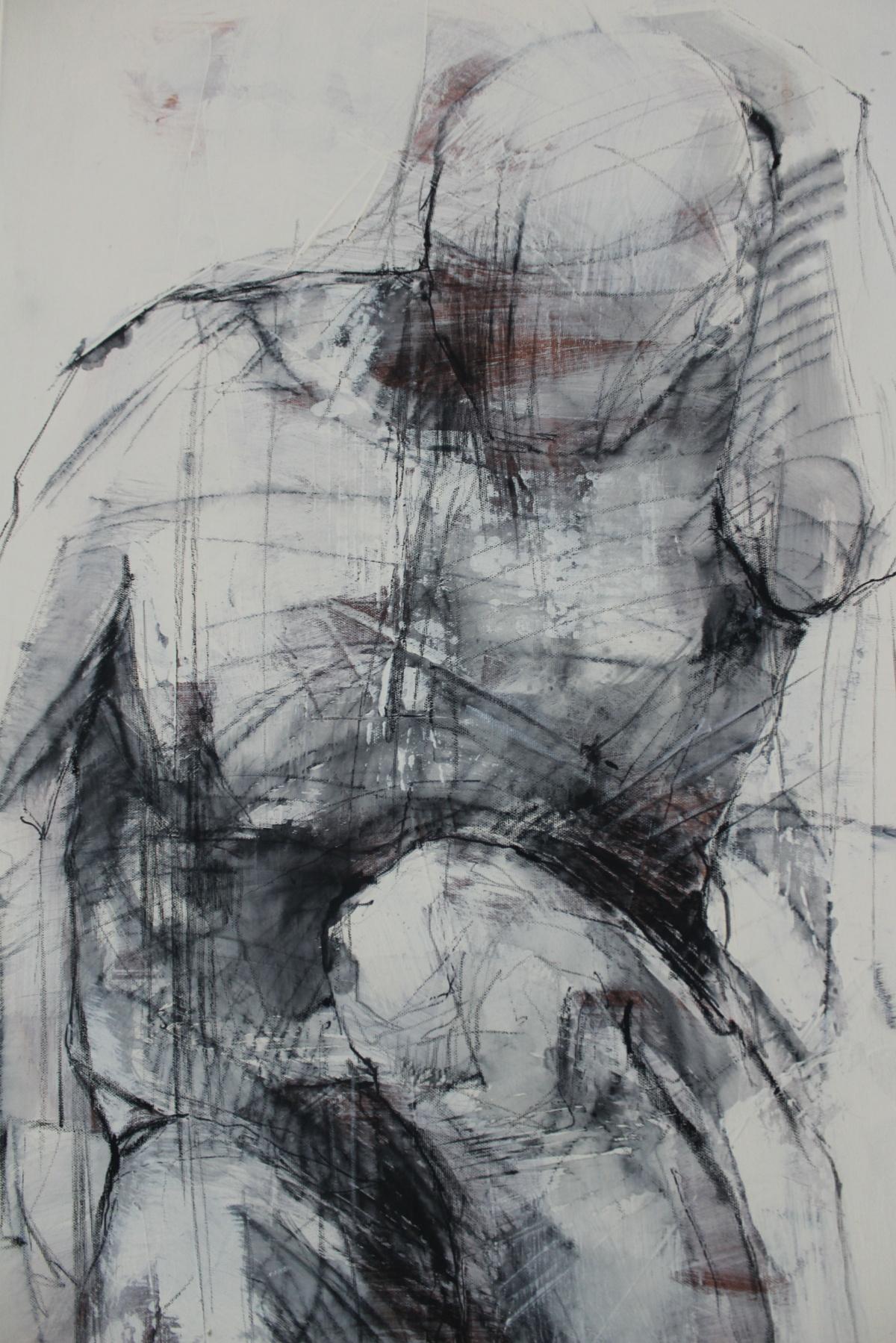 Nude - XXI Century, Contemporary Oil Painting, Black and White, Figurative 2