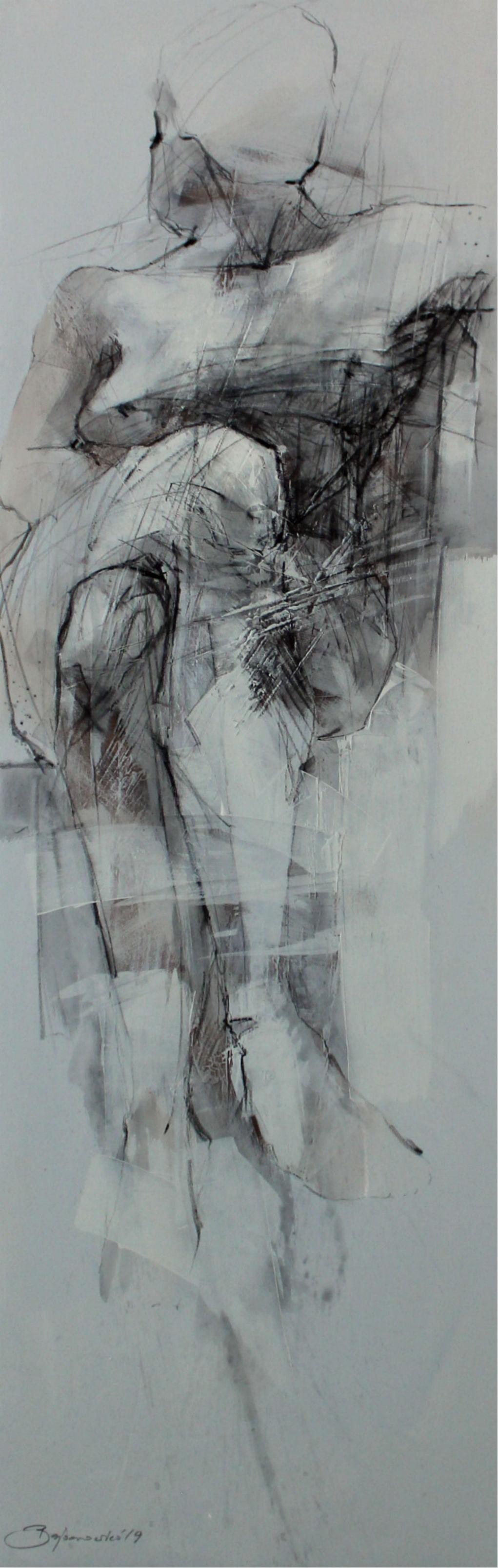 Michał Bajsarowicz Figurative Painting - Nude - XXI Century, Contemporary Oil Painting, Black and White, Figurative