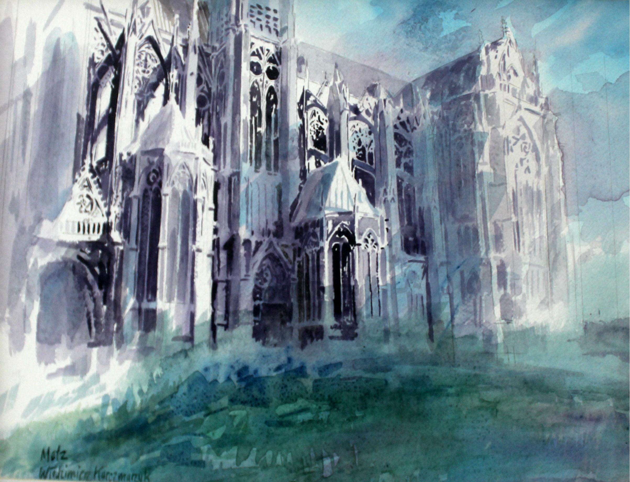 Metz Cathedral - XX century, Watercolor painting, Landscape, Architecture