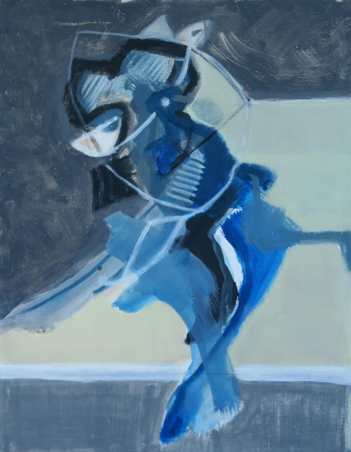Abstract Painting Dominique Verburgh - Sans titre - Peinture acrylique abstraite contemporaine, bleue et blanche