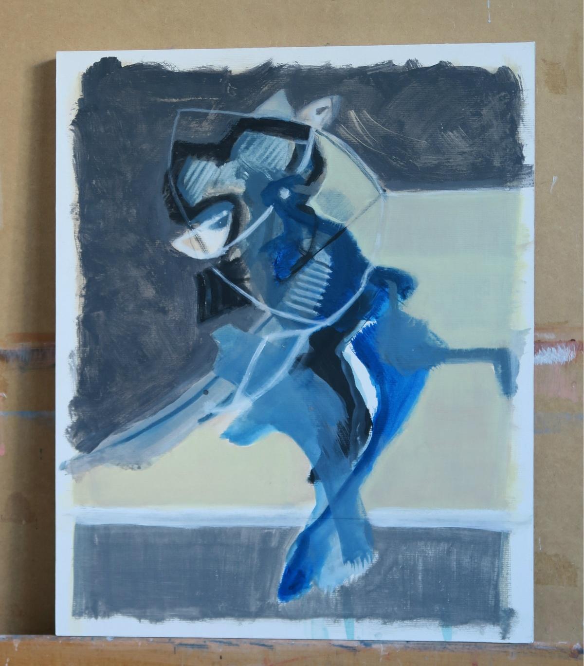 Sans titre - Peinture acrylique abstraite contemporaine, bleue et blanche - Painting de Dominique Verburgh