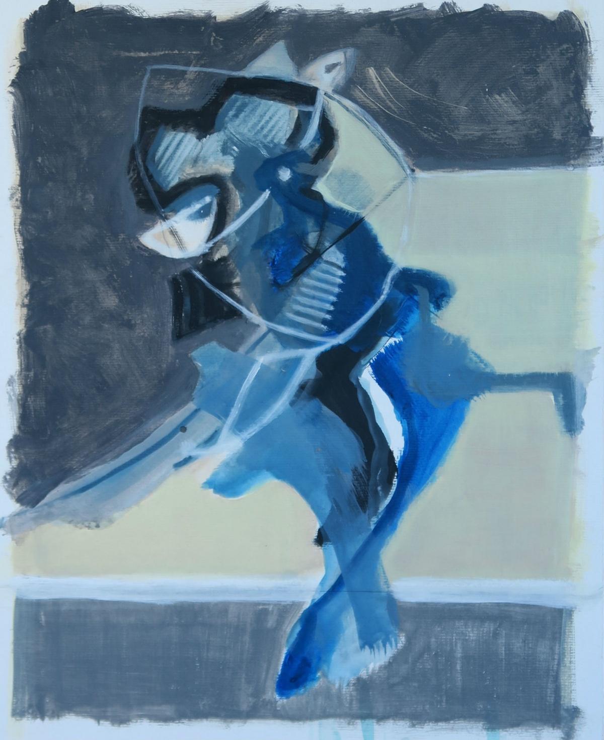 Sans titre - Peinture acrylique abstraite contemporaine, bleue et blanche - Abstrait Painting par Dominique Verburgh