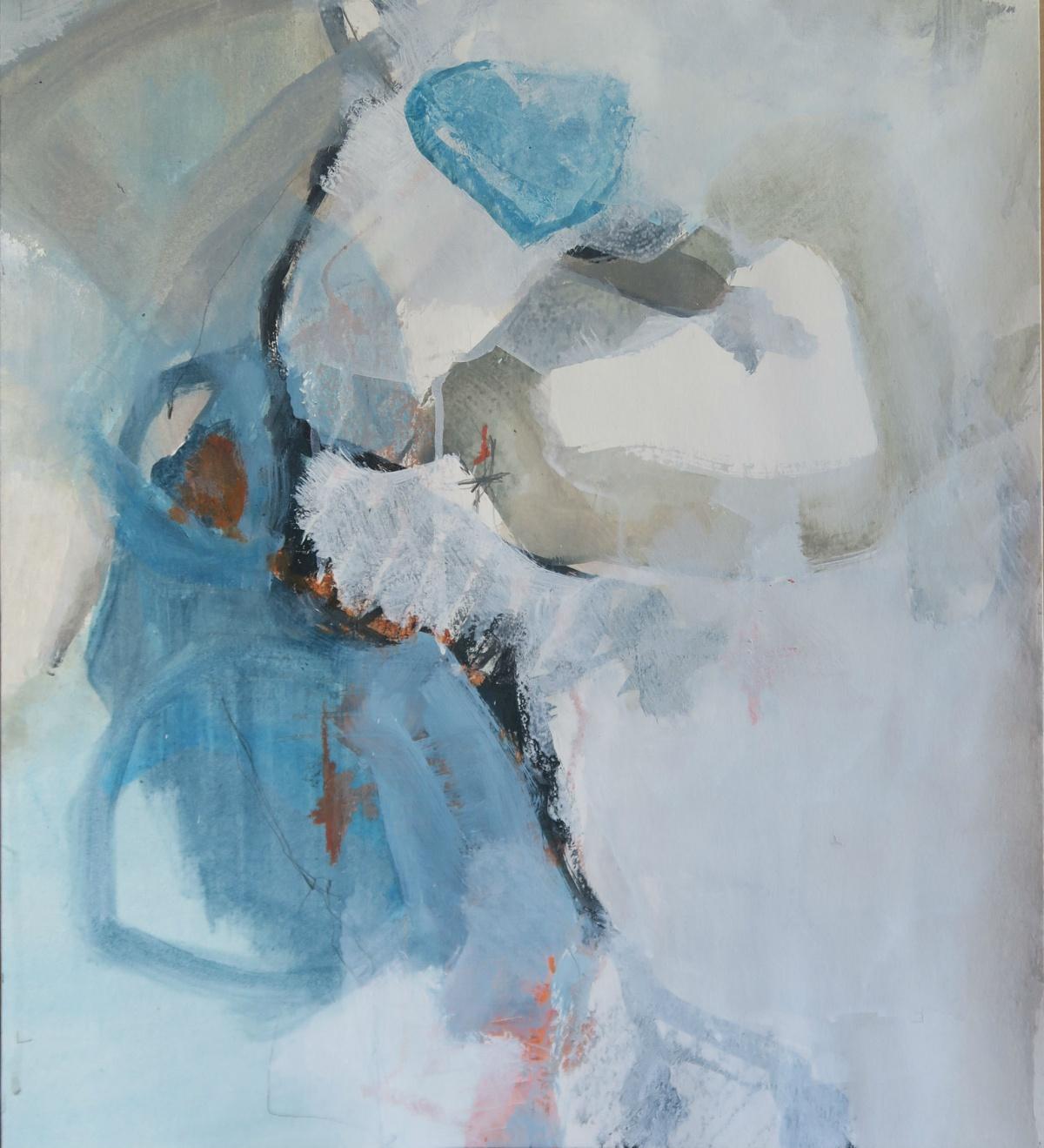 Dominique Verburgh Abstract Painting - Untitled - Contemporary Abstract Acrylic, Blue, white & beige