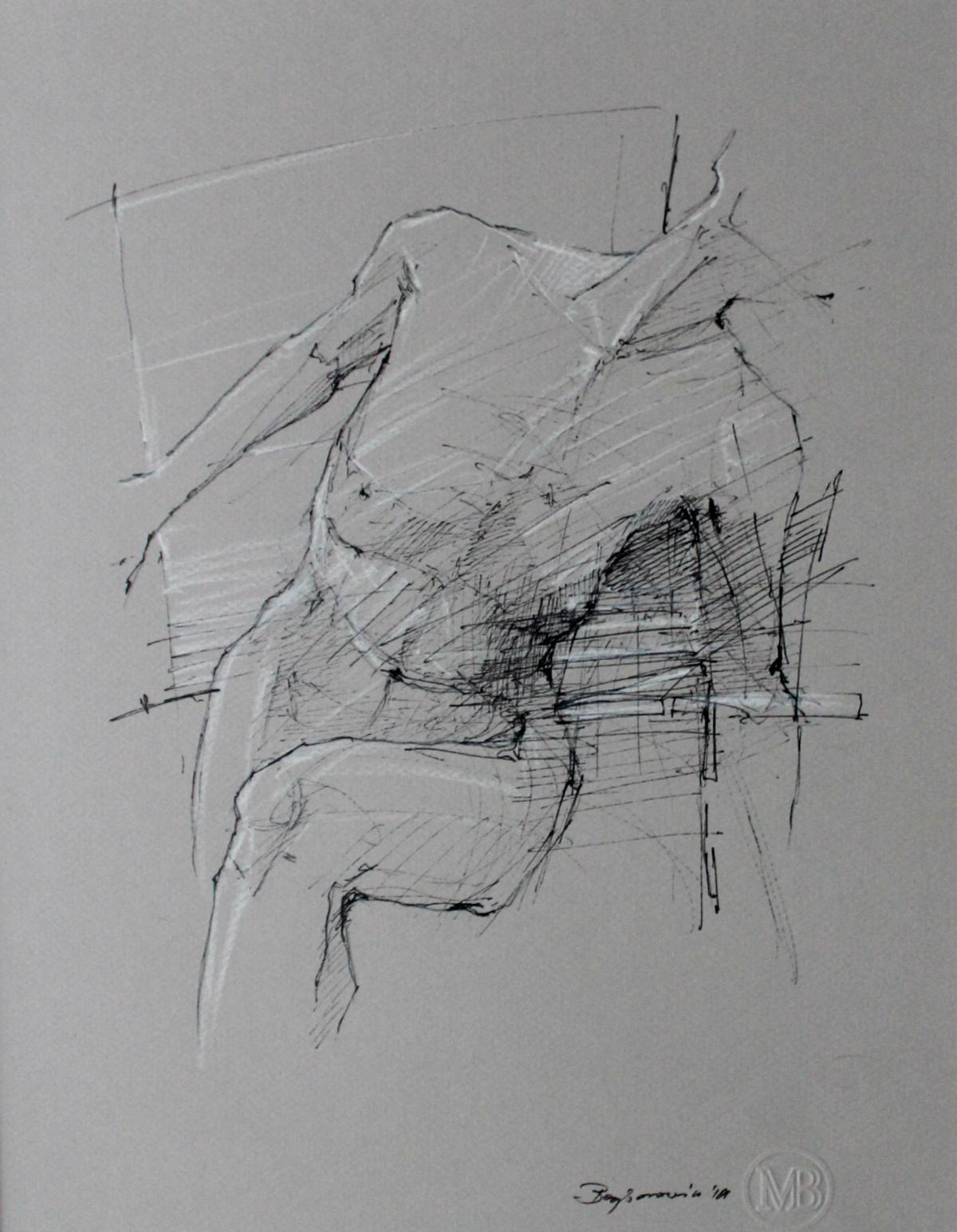 Michał Bajsarowicz Figurative Art - Nude - XXI Century Contemporary Mixed Media Drawing, Black and White, Figurative