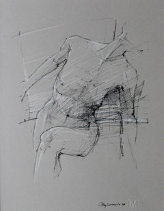 Nude - XXI Century Contemporary Mixed Media Drawing, Black and White, Figurative