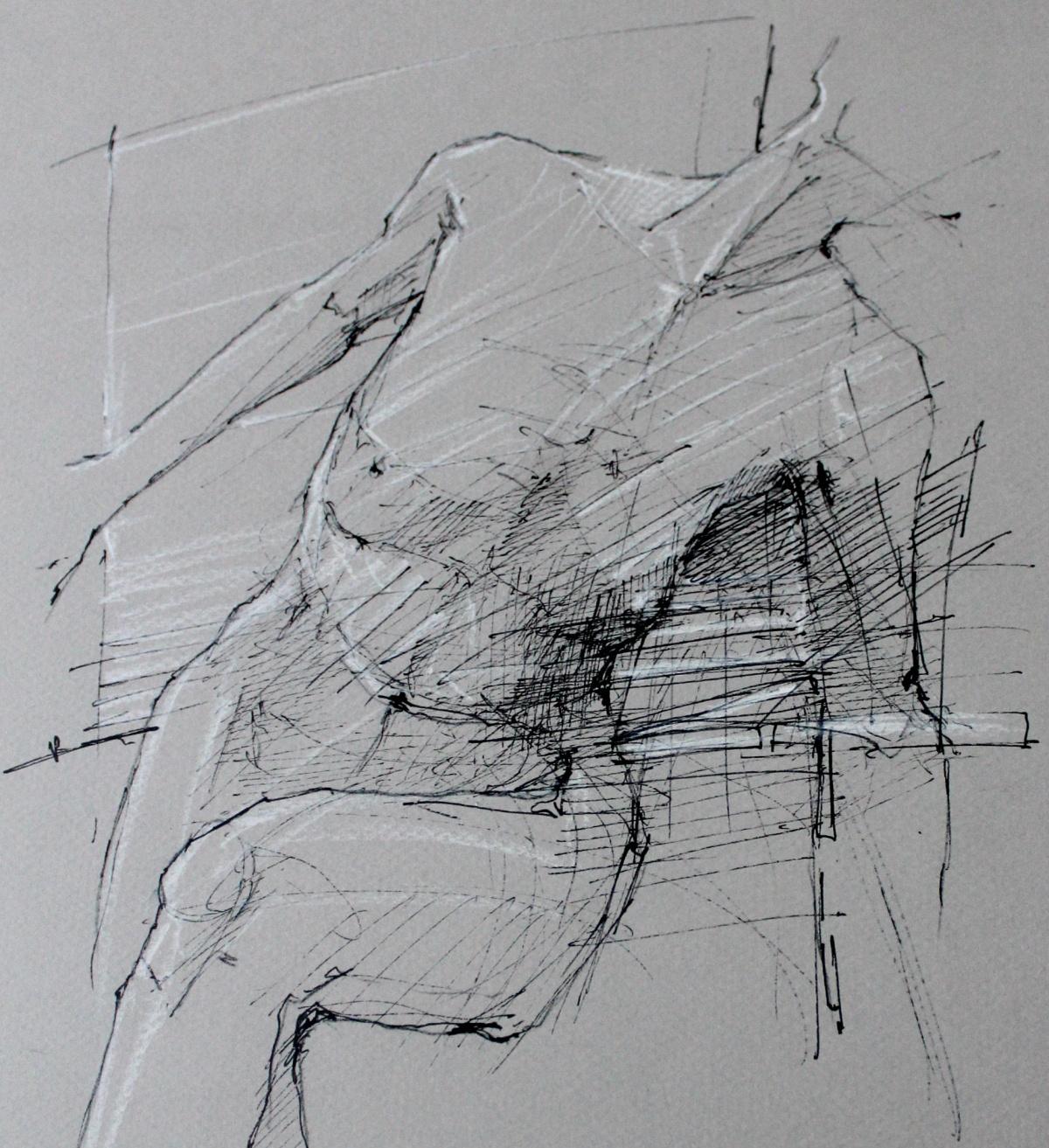 Nude - XXI Century Contemporary Mixed Media Drawing, Black and White, Figurative - Art by Michał Bajsarowicz