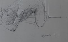 Nude - XXI Century Contemporary Mixed Media Drawing, Black and White, Figurative