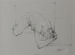 Nude - XXI Century Contemporary Mixed Media Drawing, Black and White, Figurative
