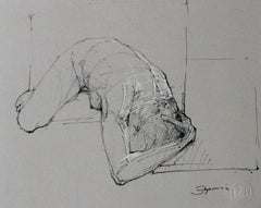 Nude - XXI Century Contemporary Mixed Media Drawing, Black and White, Figurative