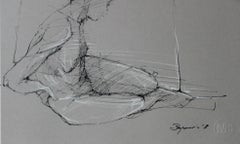 Nude - XXI Century Contemporary Mixed Media Drawing, Black and White, Figurative