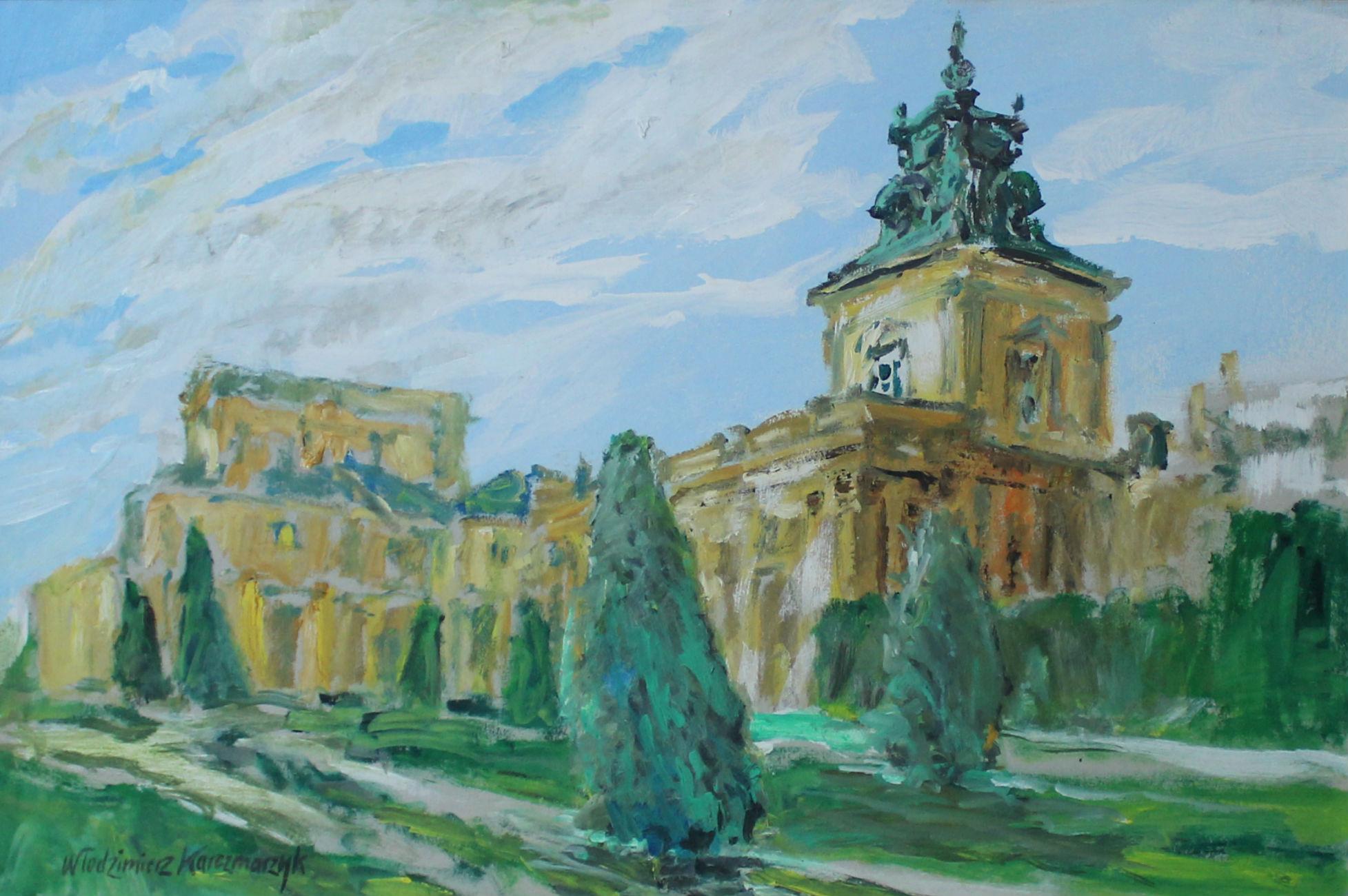 Włodzimierz Karczmarzyk Landscape Painting – Wilanow, Königspalast (Warschau) – Acrylgemälde, Landschaft, Architektur