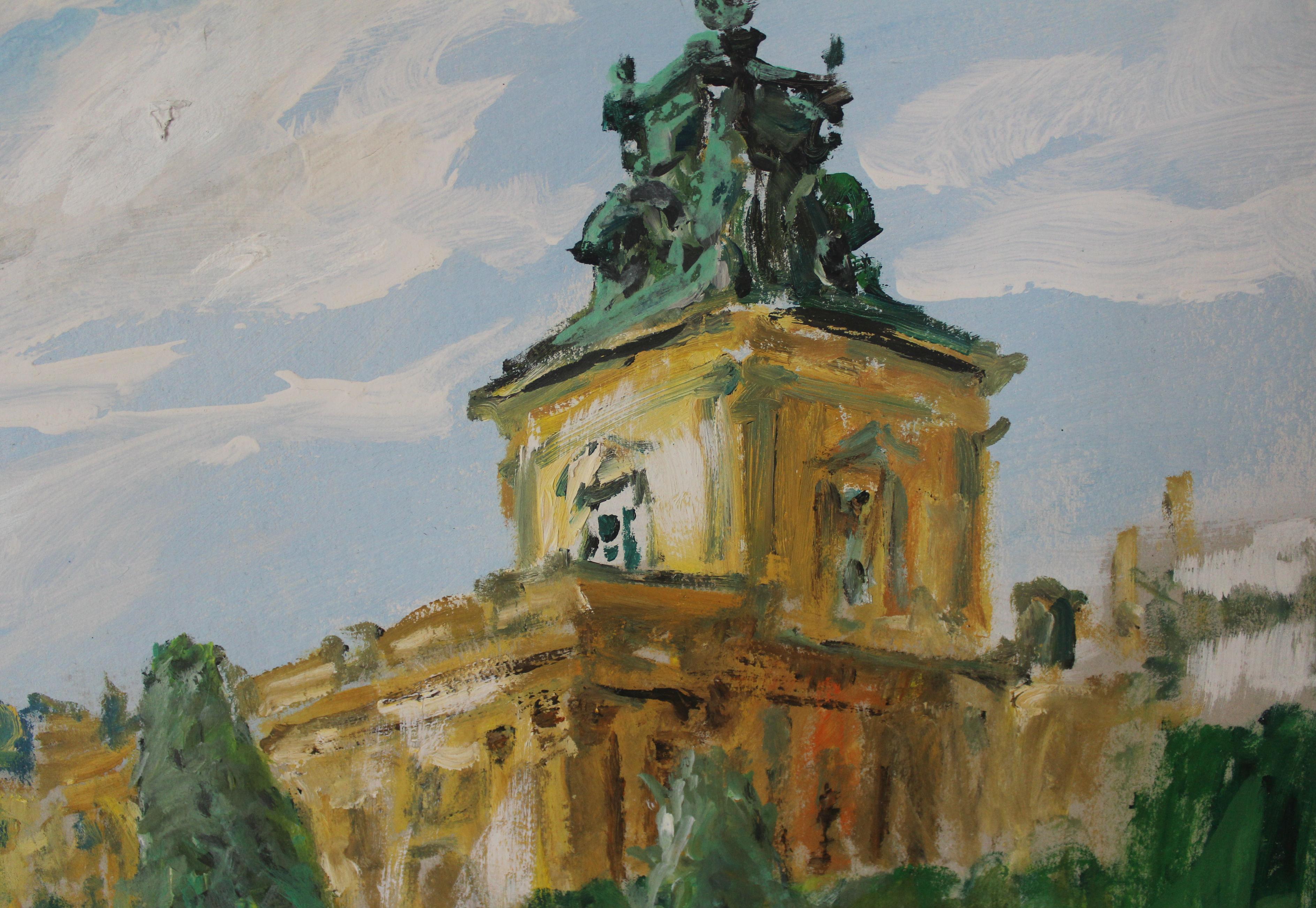 Wilanow, Königspalast (Warschau) – Acrylgemälde, Landschaft, Architektur – Painting von Włodzimierz Karczmarzyk