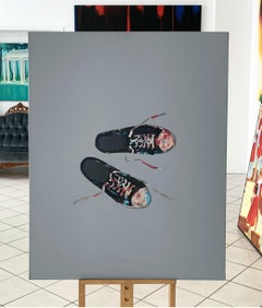 Entrenadores - Pintura al óleo figurativa contemporánea, minimalista, moda