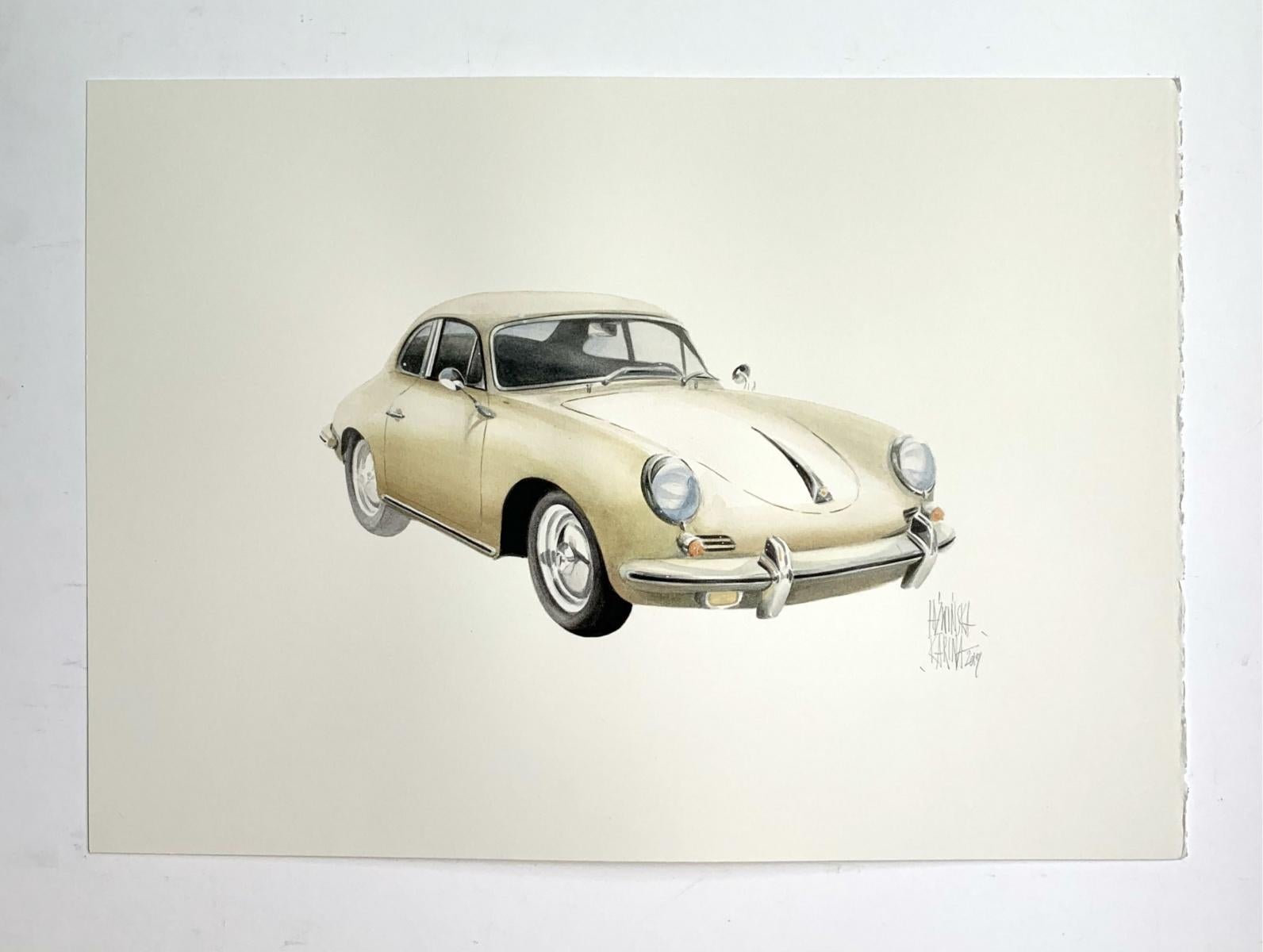   Porsche 356 bT - XXI century, Watercolour figurative, Cars, Vintage - Art by Karina Jaźwińska
