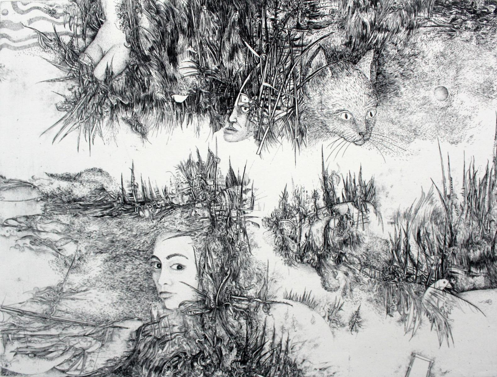 As time goes by - Mixed media print, Figurative etching, Black & White