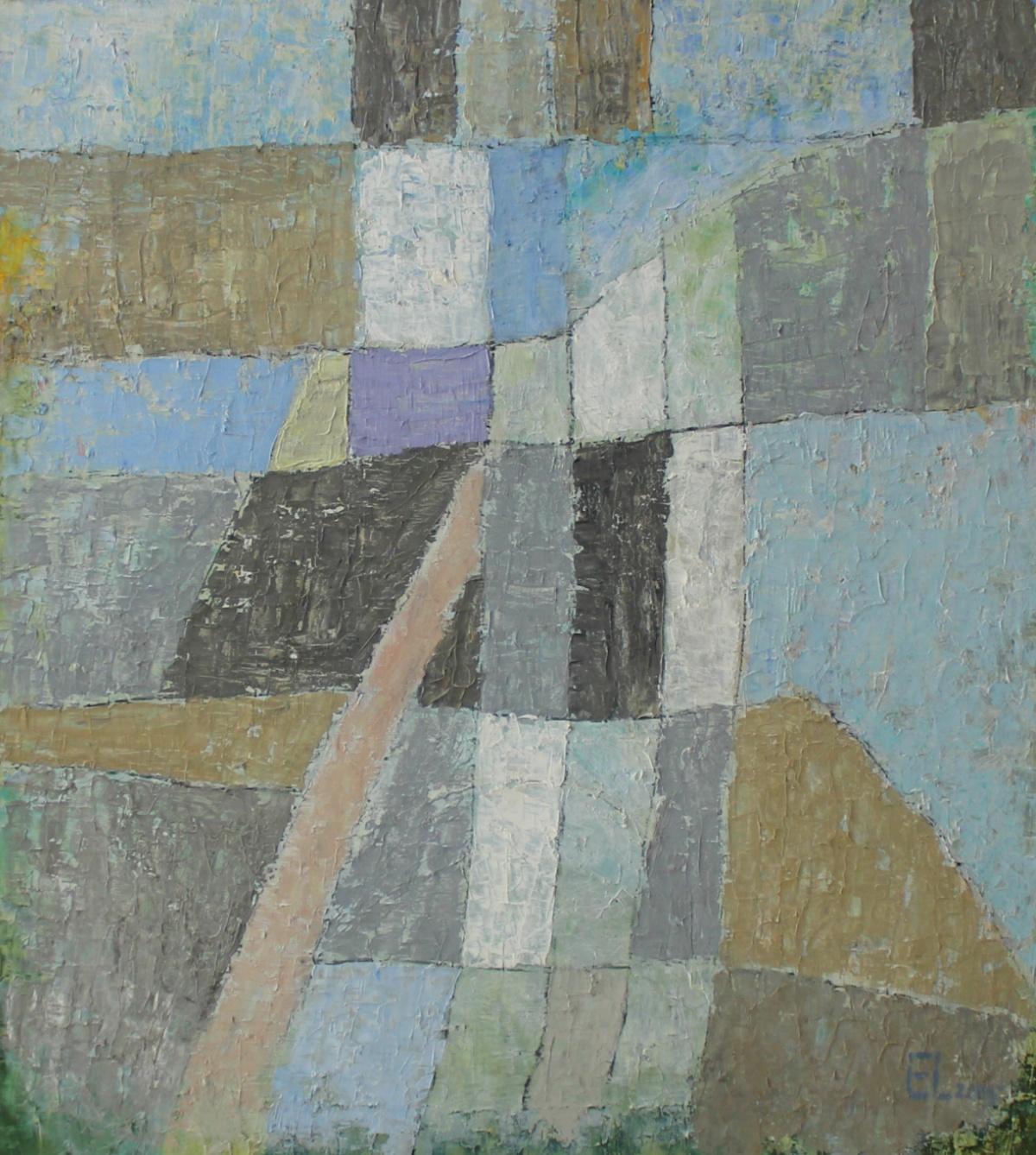 Abstract Painting di Ellis Ostrowska - Grigiore dell'amore - XXI secolo, Pittura ad olio contemporanea, Astrazione geometrica