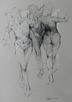 Nude - XXI Century, Contemporary Mixed Media Drawing, Black and White, Figurative