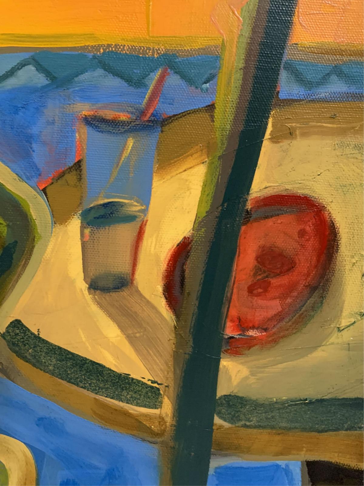 Relajación - Siglo XXI, Pintura al Óleo Contemporánea, Colores Vibrantes y Brillantes - Landscape Painting Gris de Monika Rossa