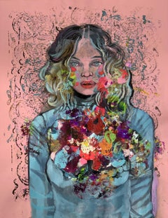 Un cœur - XXIe siècle, peinture acrylique figurative, portrait de femme