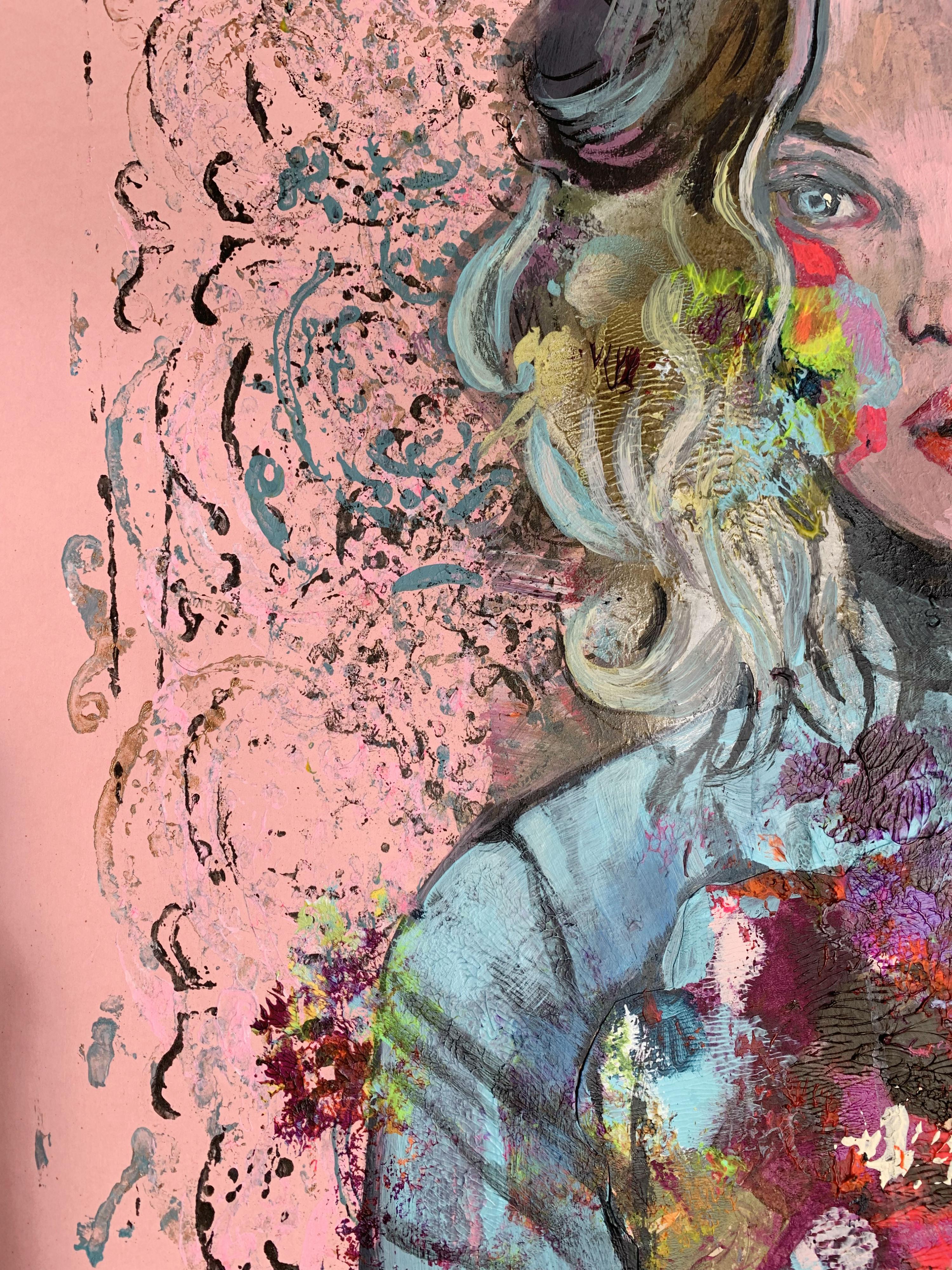 Un corazón - Siglo XXI, Pintura acrílica figurativa, Retrato femenino - Painting Contemporáneo de Paulina Maksjan