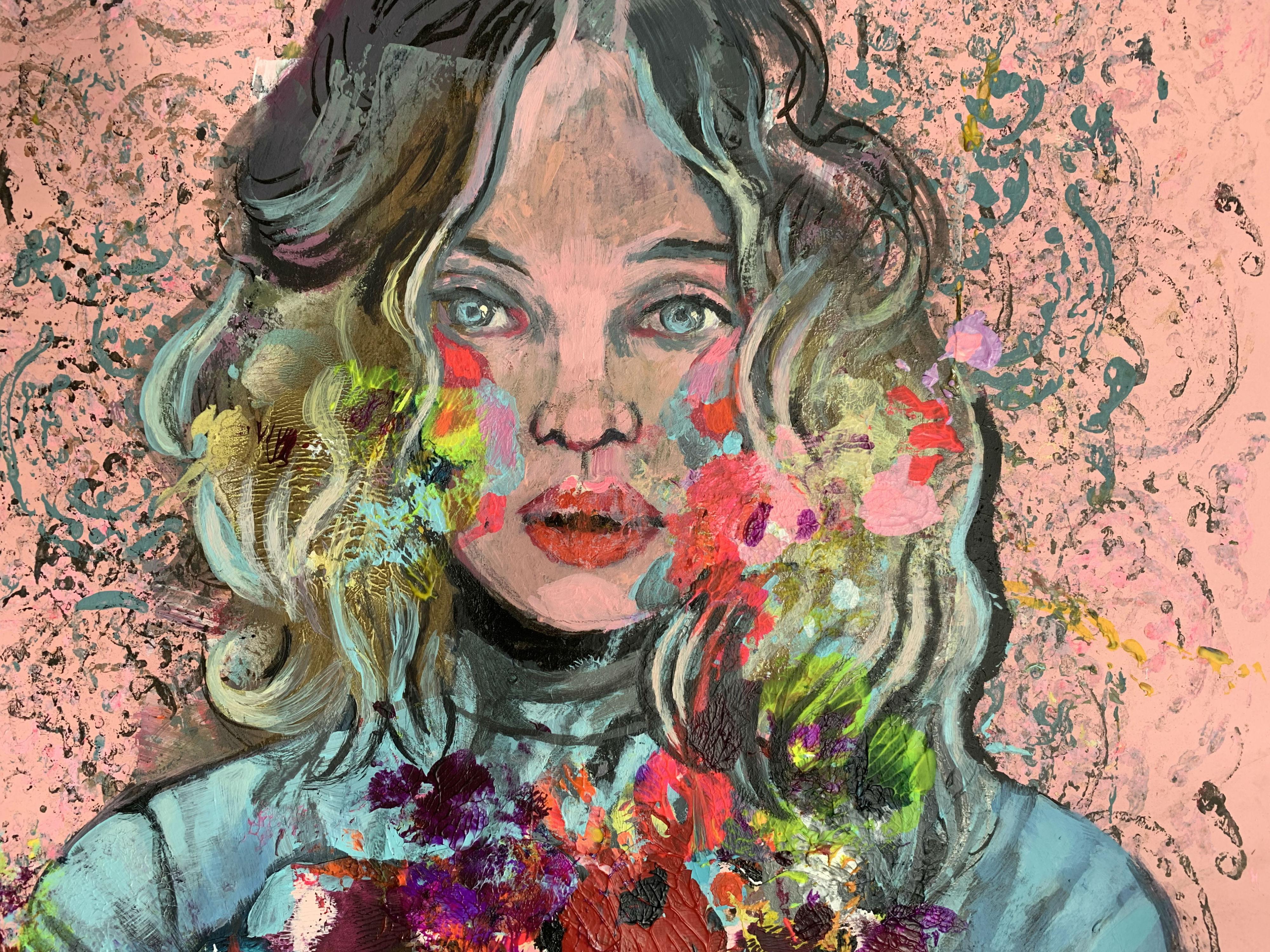 Un corazón - Siglo XXI, Pintura acrílica figurativa, Retrato femenino - Figurative Painting Marrón de Paulina Maksjan