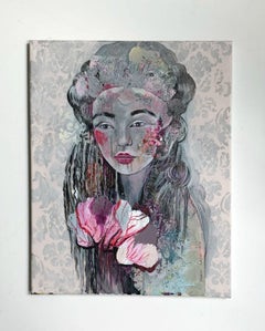 Un cœur - XXIe siècle, peinture acrylique figurative, portrait de femme