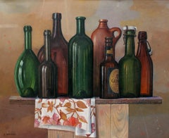 Still life with bottles - Contemporary Figurative Oil Painting, Realistic