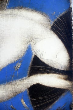 Nude - XXI Century, Contemporary Figurative Monotype Print, Blue & grey