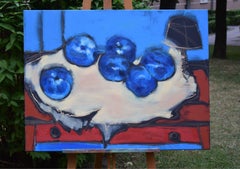 Blue apples - XX Century Still life, Figurative Oil Painting, Bright Colors