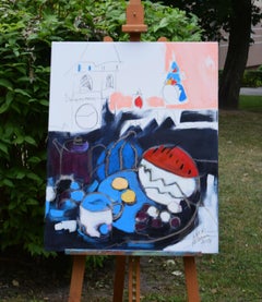 Ein Buffet - XXI Jahrhundert, Stillleben, Figurative Ölmalerei, Helle Farben