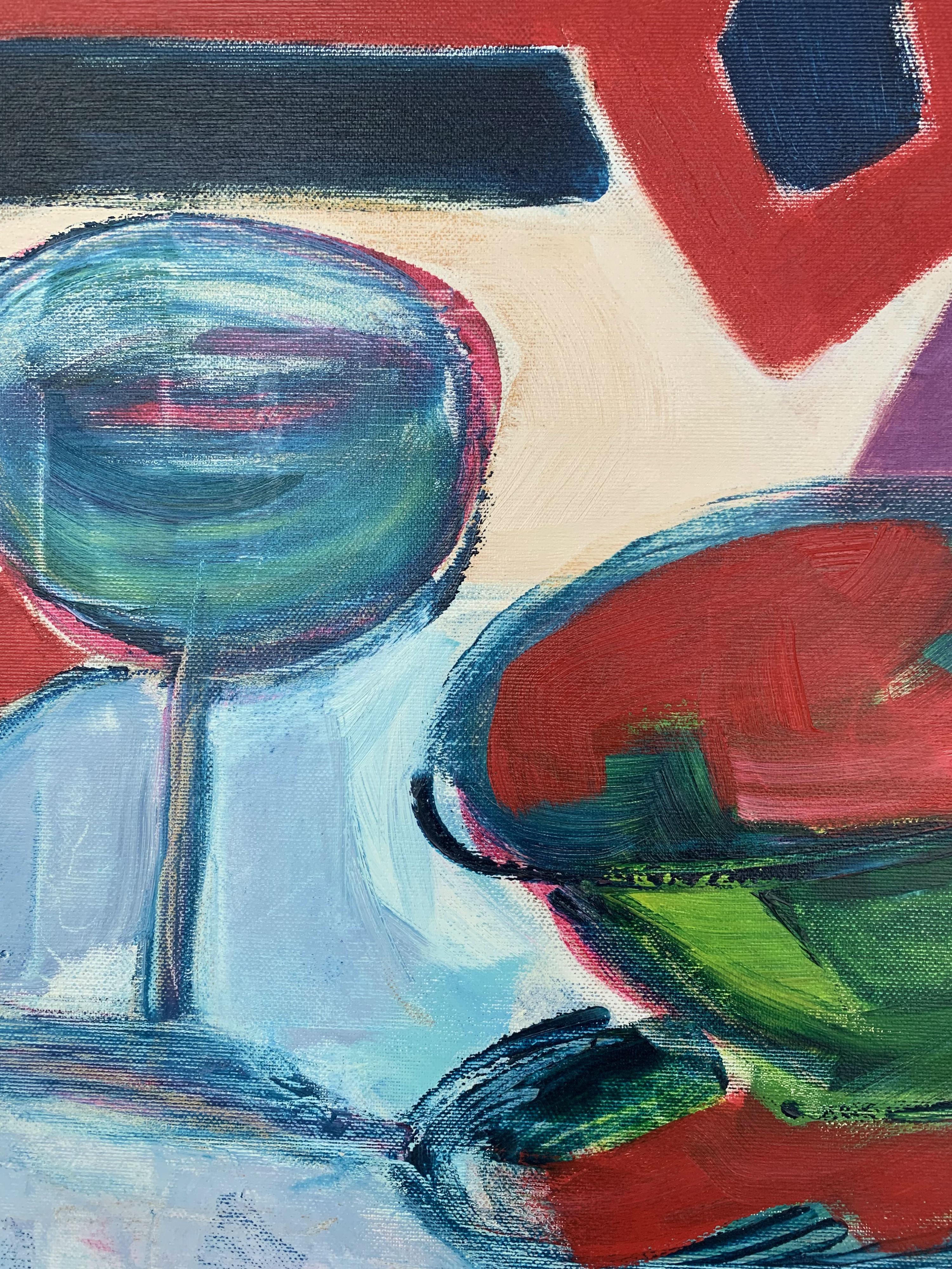 Auf einem Teppich – 21. Jahrhundert, Stillleben, figuratives Ölgemälde, leuchtende Farben (Pink), Figurative Painting, von Marzena Miskiewicz