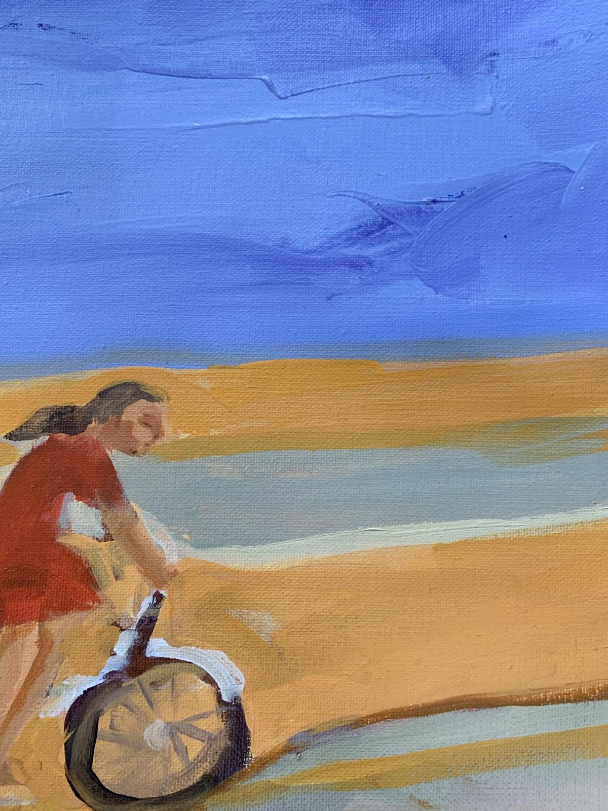 Bicycles - XXI century, Contemporary Figurative Oil Painting, Vibrant Colors - Gray Figurative Painting by Monika Rossa