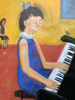 Concierto - Pintura al óleo figurativa contemporánea del siglo XXI, colores vivos, música