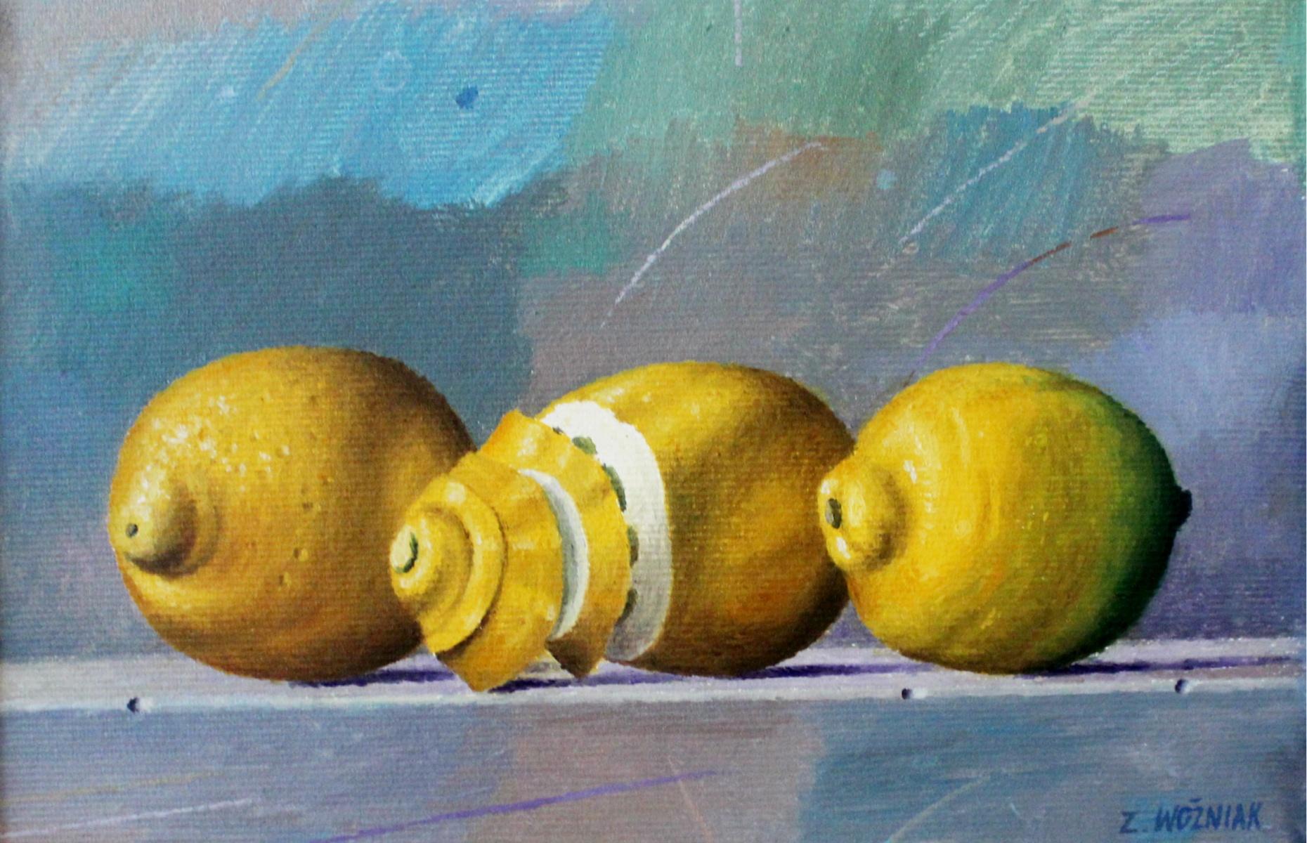 Zbigniew Wozniak Figurative Painting - Lemons - Contemporary Figurative Oil Painting, Realistic, Fruits, Still life