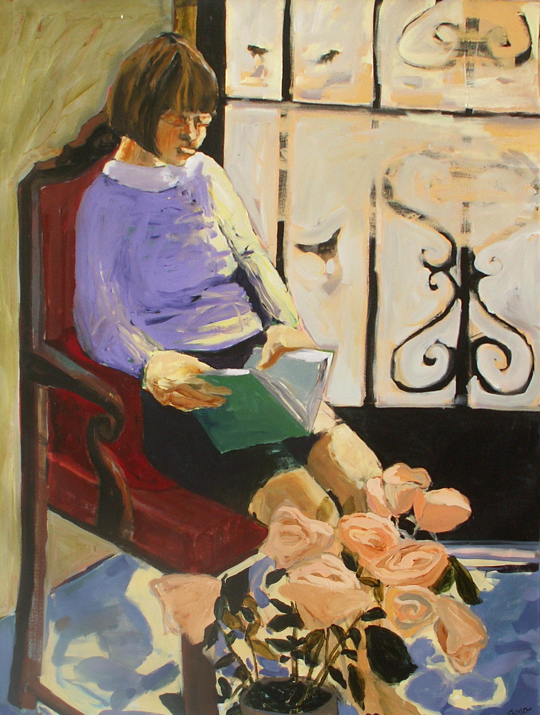 Monika Rossa Figurative Painting - A reading one - XXI century, Contemporary Figurative Oil Painting, Colorful