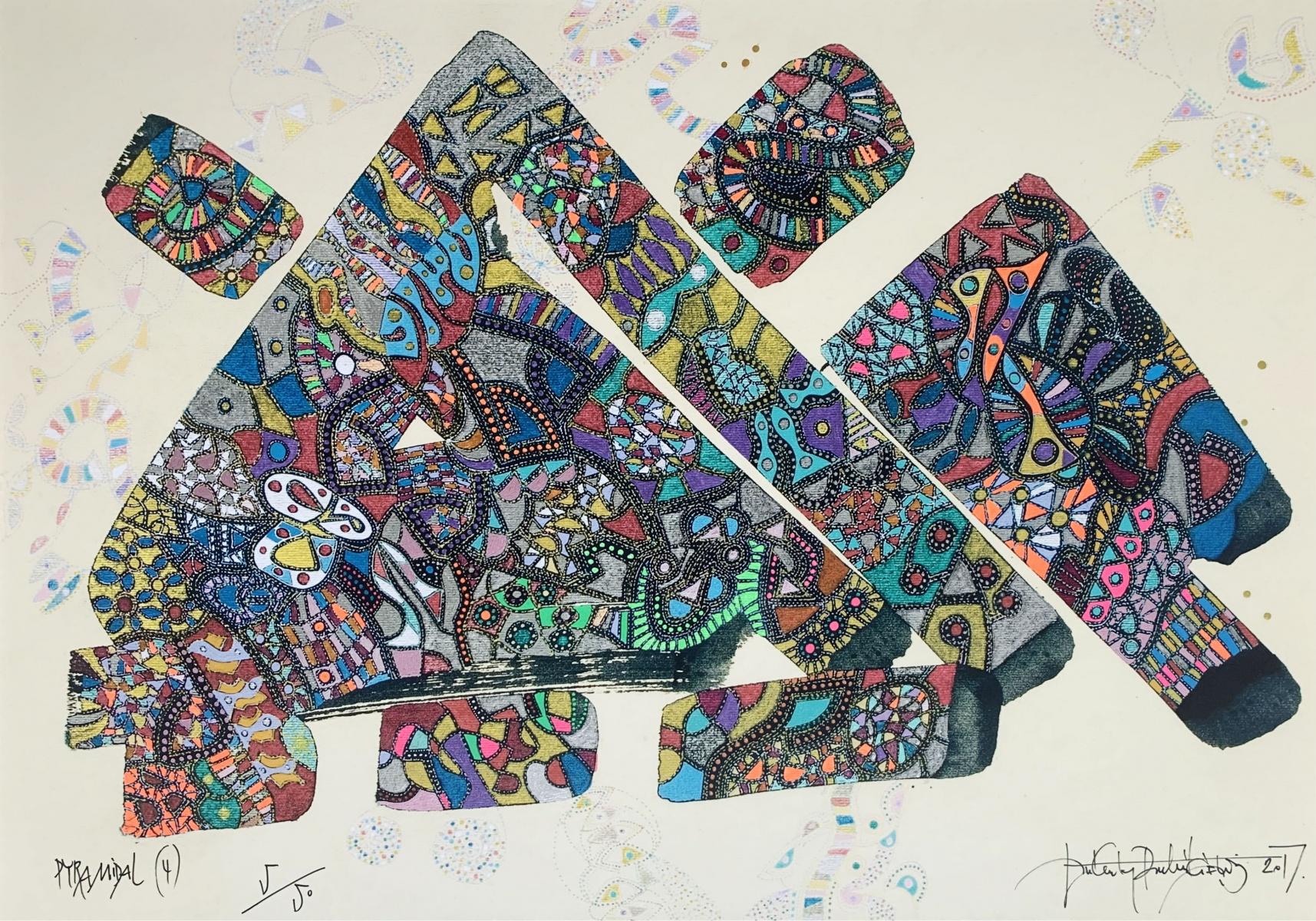 Jan Kanty Pawluśkiewicz Abstract Print - Pyramidal 4 - XXI century, Mixed media, Gel art, Abstract print, Colorful