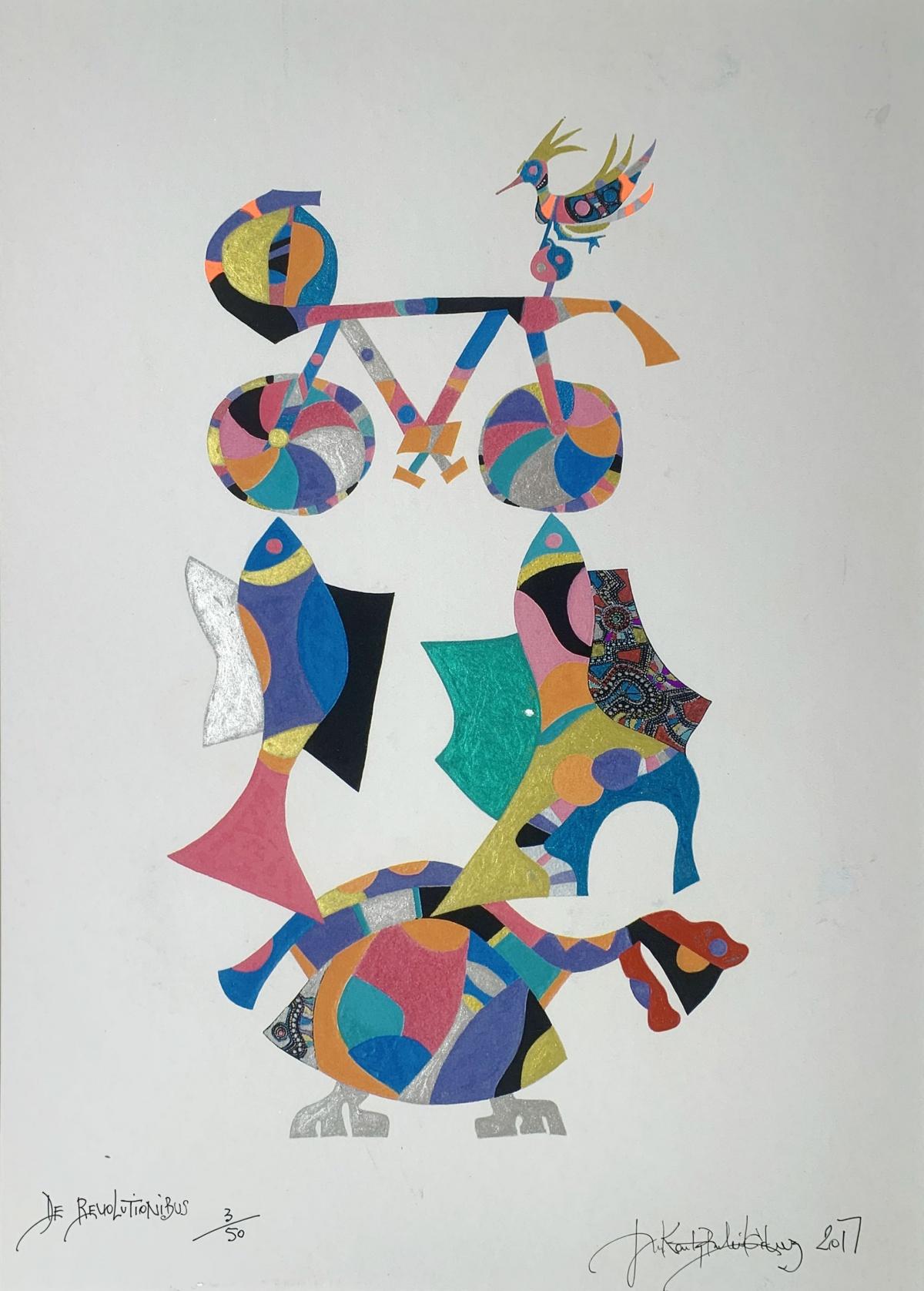De révolutionibus - XXIe siècle, techniques mixtes, art à la gélatine, impression abstraite, colorée