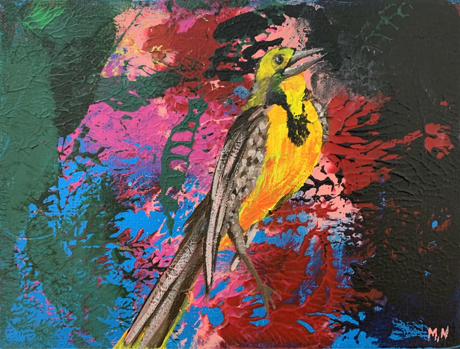 Magdalena Nałęcz Animal Painting - Gardens of Delight XLII- XXI century figurative oil painting, Bird, Colorful