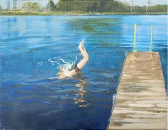 Used The bath  - XXI Century, Contemporary Figurative Oil Painting,  Landscape, Water