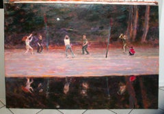 Volleyball - XXI Century Contemporary Figurative Oil Painting, Sport, Landscape