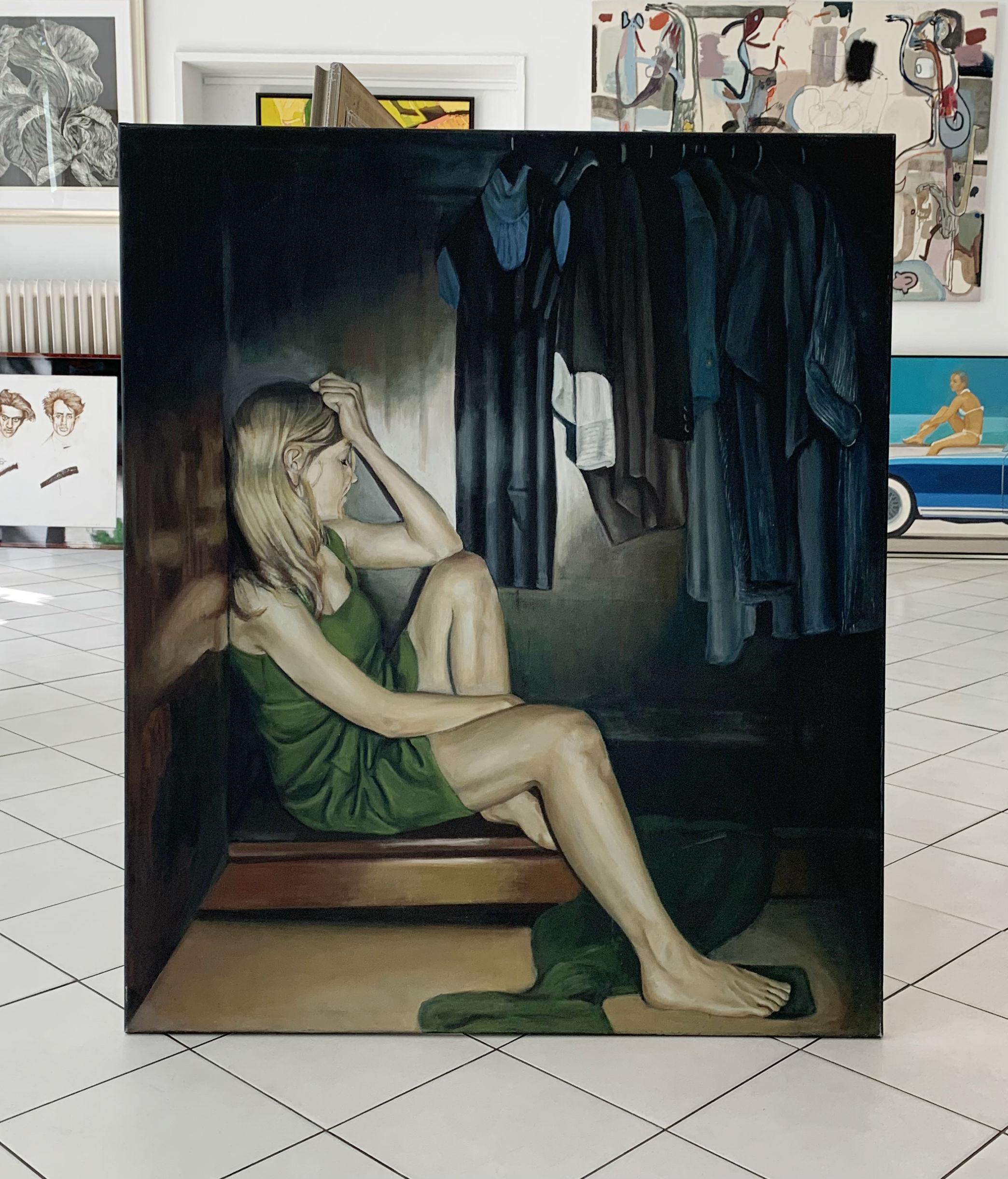 A closet - tribute to Olga Tokarczuk -- Figurative oil painting, Photorealism - Painting by Anna Roza Kolacka
