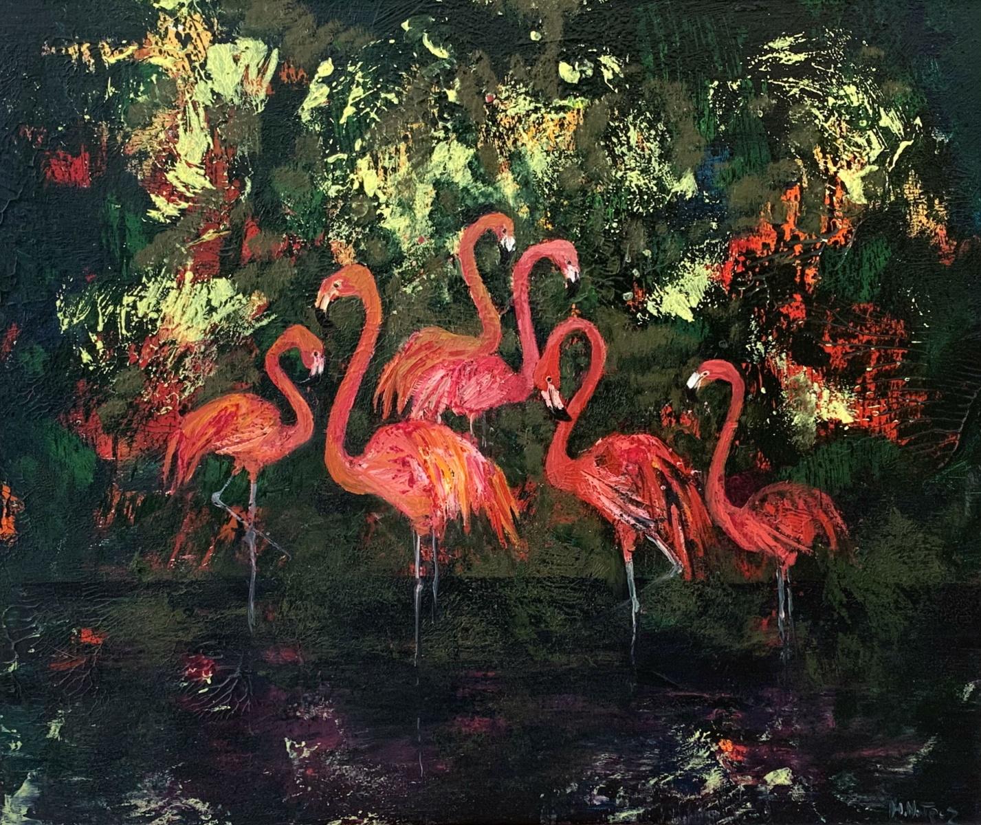 Magdalena Nałęcz Figurative Painting - Gardens of Delight XXXIV - XXI century figurative oil painting, Birds, Colorful