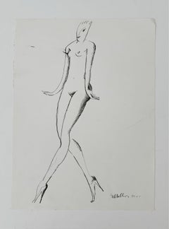 Nude - XXI century, Figurative ink drawing, Nude, Black and white, Minimalist