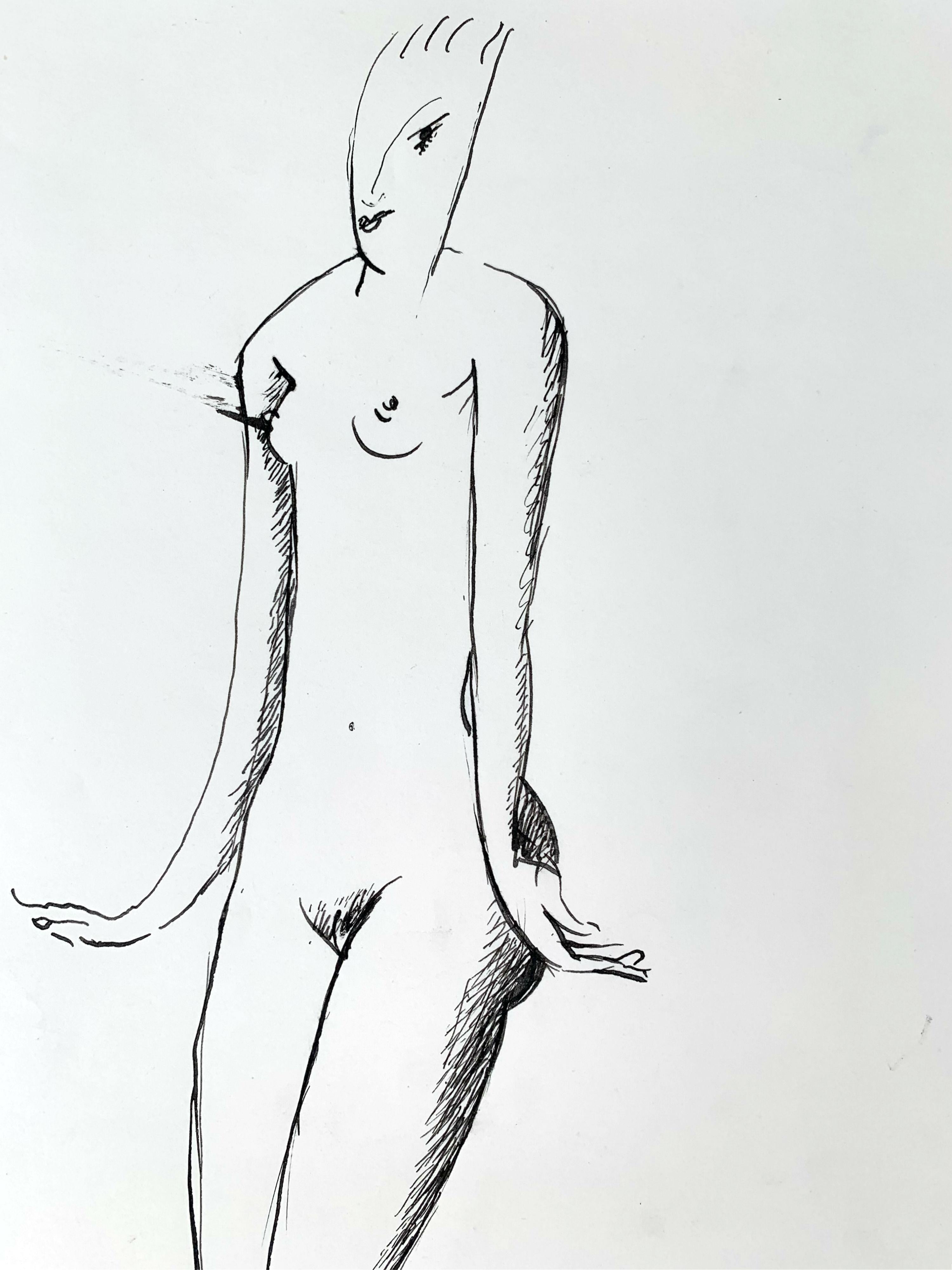 Nude – 21. Jahrhundert, Figurative Tuschezeichnung, Nude, Schwarz und Weiß, Minimalistisch (Zeitgenössisch), Art, von Giuseppe del Debbio